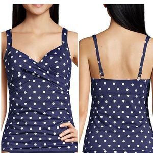 Lands' End Polka Dot Tankini Top Navy Blue NEW Size 16